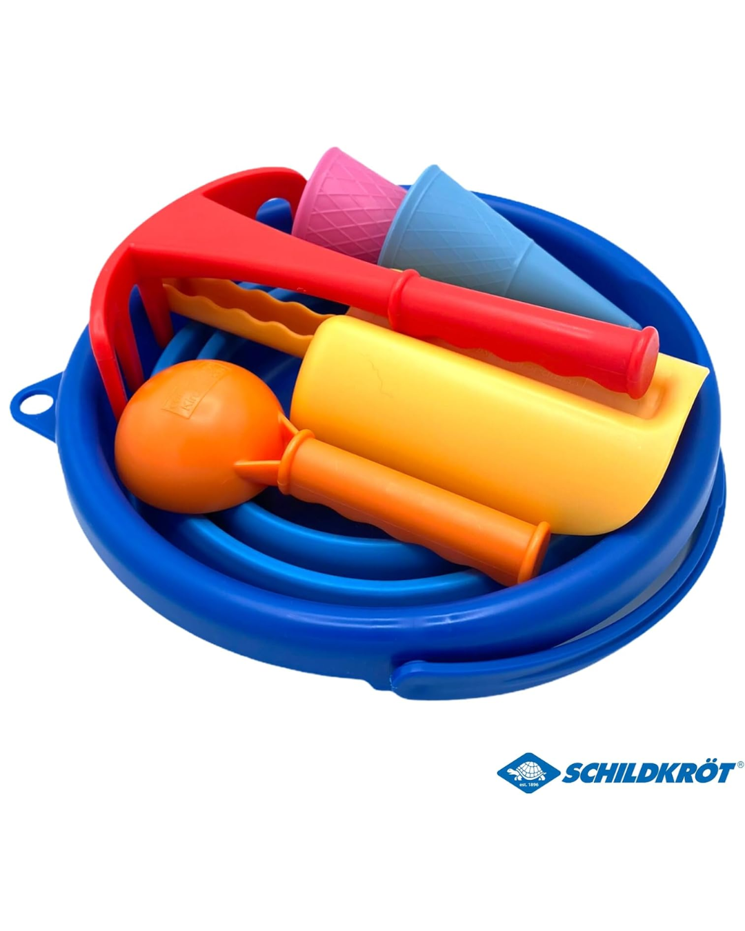 Ensemble de Jouets de Sable 7 en 1, Compact et Innovant, Seau Pliable de 3 Litres avec 6 Outils, Couleur Bleue, Référence 970244