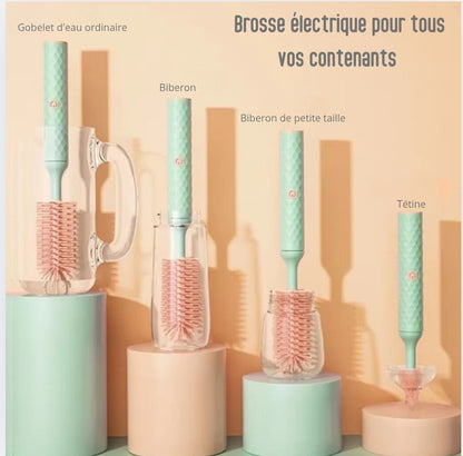 Brosse Électrique Rotative 360° en Silicone pour Biberons et Tétines – Nettoyage Facile & Rechargeable