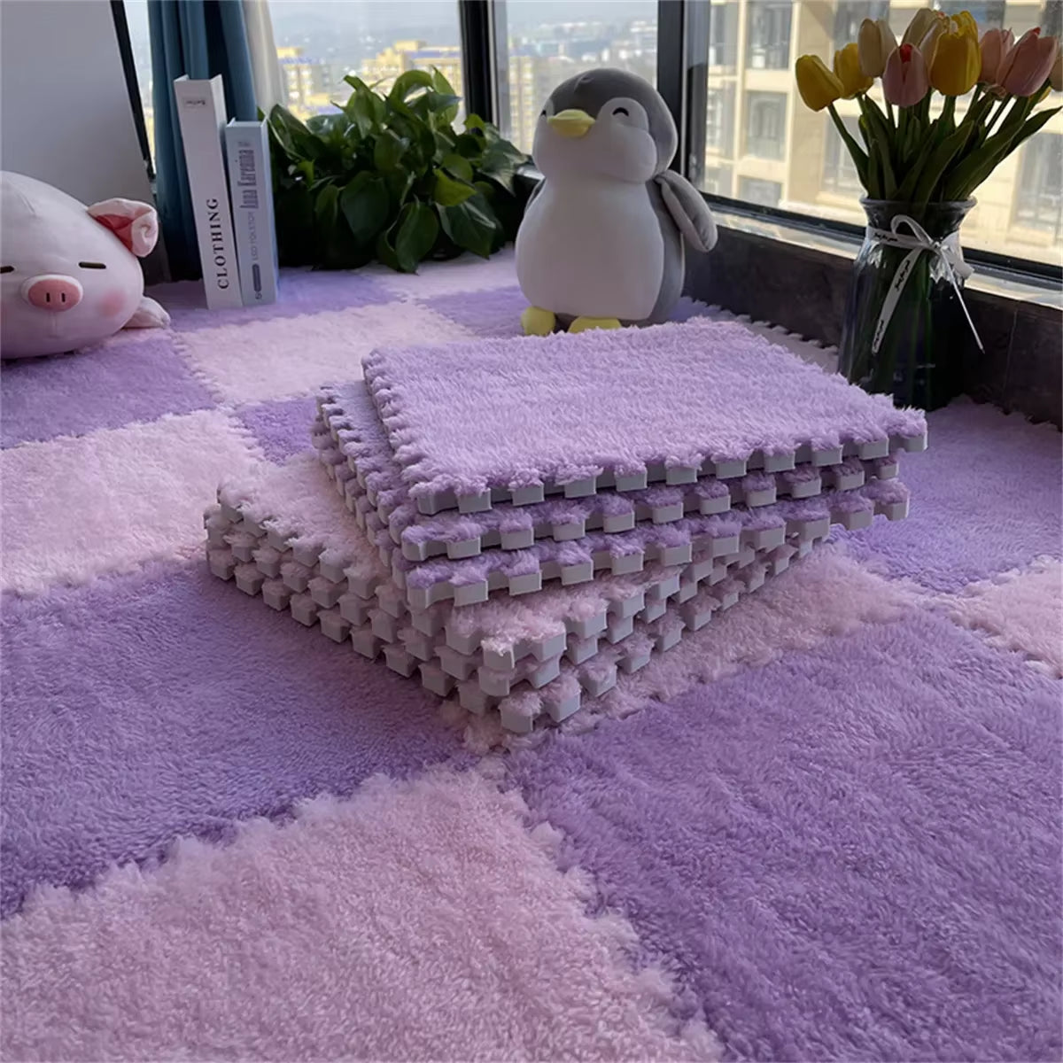 10Pcs Soft Plush Children'S Mat Baby Play Mat Baby Toys Eva Foam Puzzle Carpet in Children'S Room Keep Warm Playmat 30*30*1CM